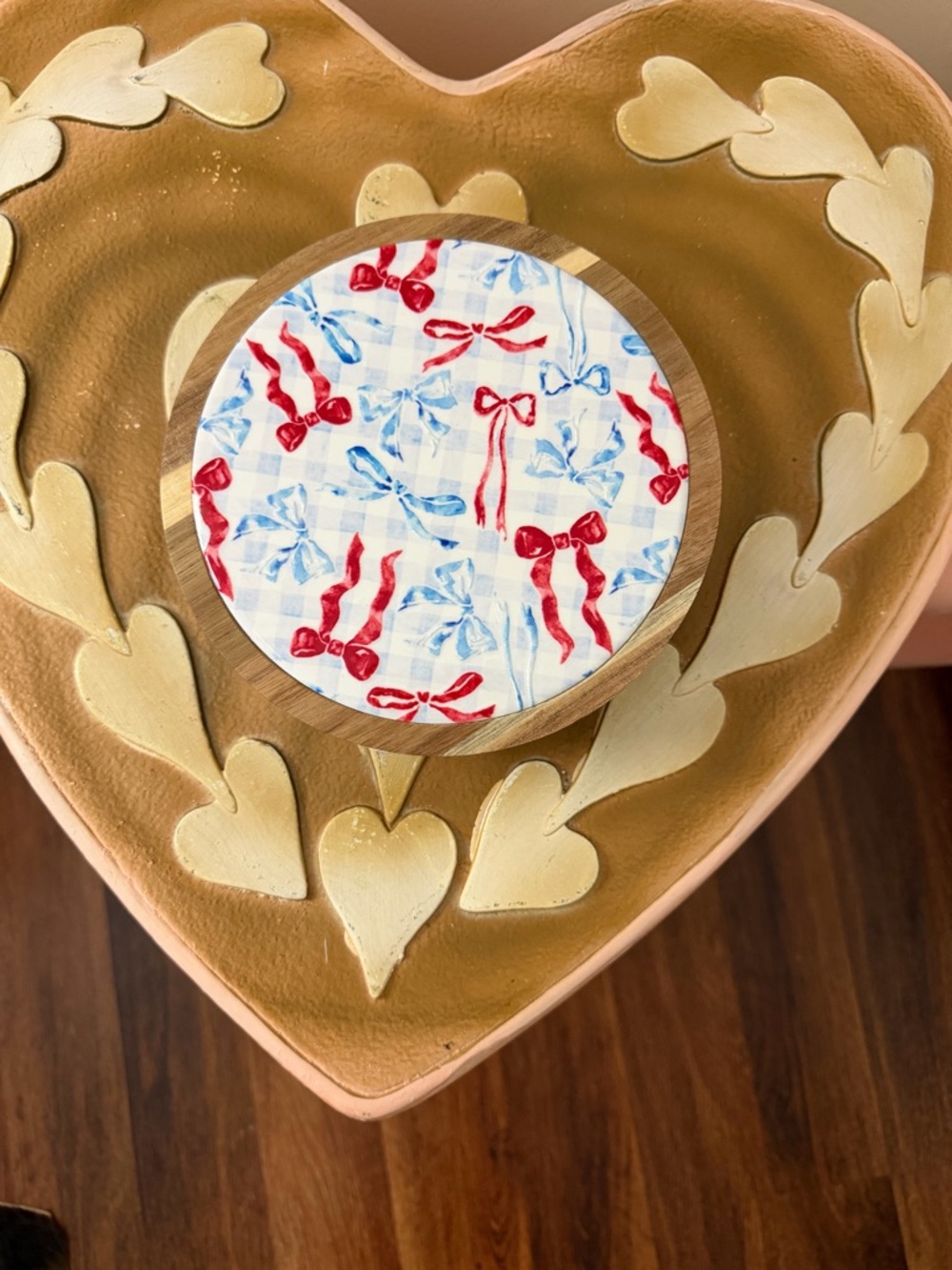 4th of July Red, White & Blue Bows Acadia Wood Trivet Tray